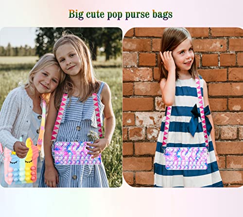 2 Pack Large Pop Purse bag, Fidget Shoulder Bags for Girls Women Gift, Pop Kids Purse Handbag for Birthday School Party Supplies.