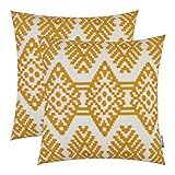 HWY 50 Yellow Embroidered Decorative Throw Pillows Covers Set Cushion Cases for Couch Sofa Living Room 18x18 inch Modern Farmhouse Geometric Rhombus Pack of 2