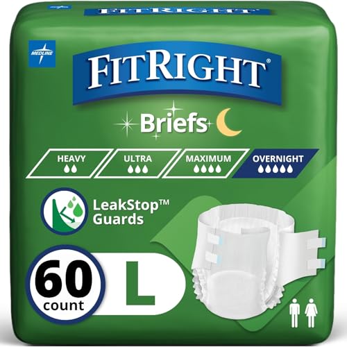 FitRight Extended Wear Overnight Adult Briefs with Tabs, Large, 60 Count