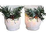 Holiday LED Snowflake Candles-Set of 2 - Red Berries, Garland Wrap White Glittery Candle Holders - Includes 2 LED Flameless Votive Candles - Christmas Decorations - Christmas Centerpieces