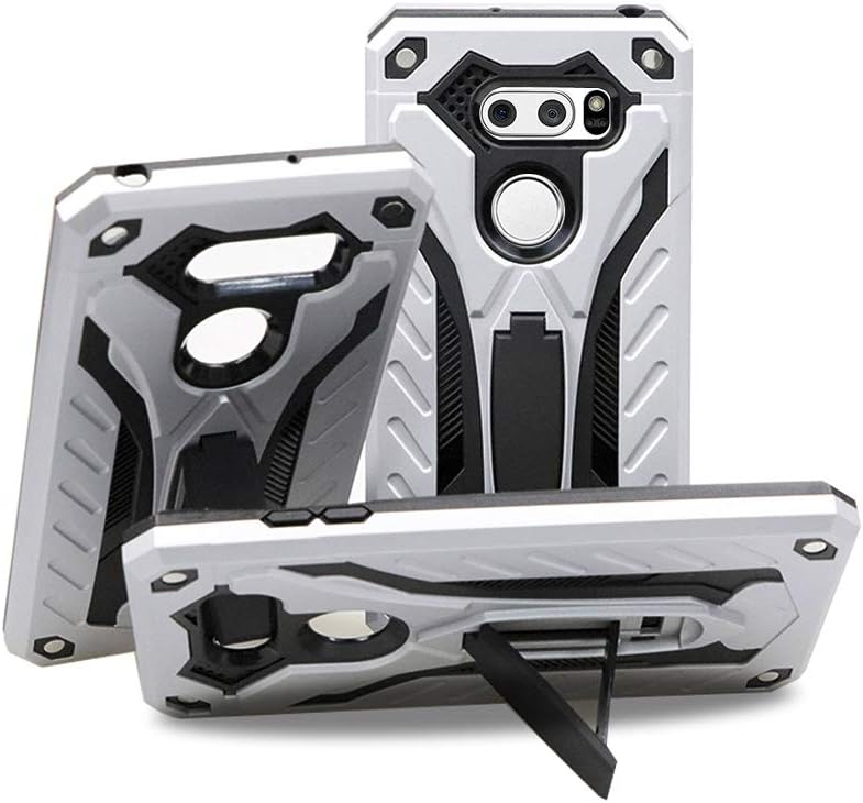 BaLeeLu Phone case Compatible with LG V35 ThinQ Case/LG V30 Case/LG V30 Plus(V30+)/LG V30S [Phantom Knight Armor] Stand Hard Rugged Cover Silicon Phone Protect Case (Silver, LGV30/V35)