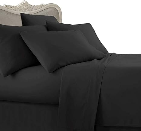 Amazon Com Sateen Finish 6 Pc 800 Thread Count Egyptian Cotton Sheet Set With 4 Pillow Cases Queen Black Solid Home Kitchen