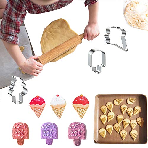 Ice Cream Cookie Cutter, 6 Pieces Small Sweet Cookie Cutters Set Stainless Steel Metal Molds