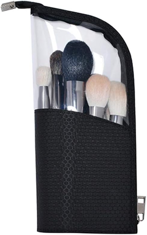 Fashion Vertical Zipper Pouch Semi-circular Transparent Waterproof Storage Bag Makeup Brush Bag (Black01)