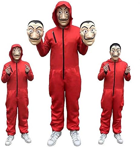 Cosplay adult children La Casa De Papel Costume Dali Dali Red One Piece big red jumpsuit mask costume/Halloween costume/party dress up