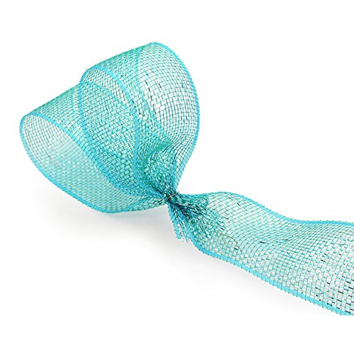 2.5" Wide Poly Deco Mesh Wired Ribbon Standard Foil Metallic Teal Solid 25 Yards Making Bows, Accentings Wreaths & Wrapping Floral Arrangements / Gifts Waterproof, Durable & Reusable Spring & Easter