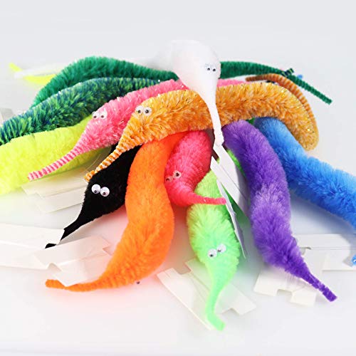 Happy Will 25 Pcs Fuzzy Magic Worms Toys with Invisible String Wiggly Magic Trick Carnival Party Favors for Kids Cat
