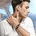 JINBAOYING Leather Bracelet Mens Black Braided Genuine Leather Bracelet with Stainless Steel Wristband Cuff Bracelet, 8.7 inch