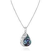 GemStar USA Sterling Silver Abalone or Simulated Turquoise Filigree Teardrop Pendant Necklace