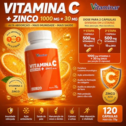 Vitamina C + Zinco 30mg - Vitaminar com 120caps