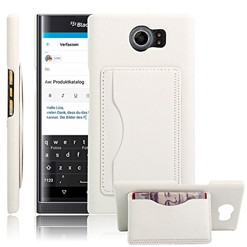 Genko Hard Durable &Lifelong Leather Case Money Paper Holder ID Card  Slots Wallet For Blackberry BB Priv Case-White