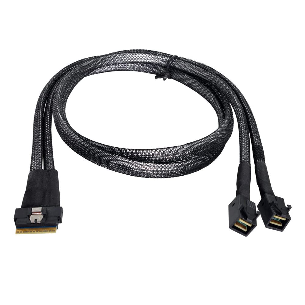 NFHK PCI-E Ultraport Slimline SAS Slim 4.0 SFF-8654 8i 74pin to Dual SFF-8643 4i Mini SAS HD Cable PCI-Express