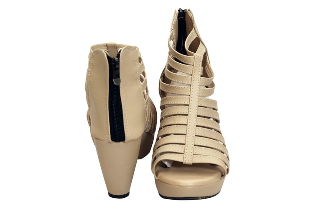 remson india women's beige synthetic block heel gladiators - 36