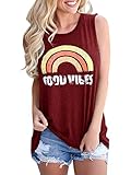 Umeko Womens Good Vibes Tank Tops Loose fit Graphic Tees Rainbow Crew Neck Sleeveless T Shirts