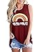 Umeko Womens Good Vibes Tank Tops Loose fit Graphic Tees Rainbow Crew Neck Sleeveless T Shirts