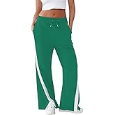 YIPINK Women's Wide Leg Sweatpants Baggy Fit - Cotton Side Striped Track Pants with Pockets,High Waisted Straight Leg Pants