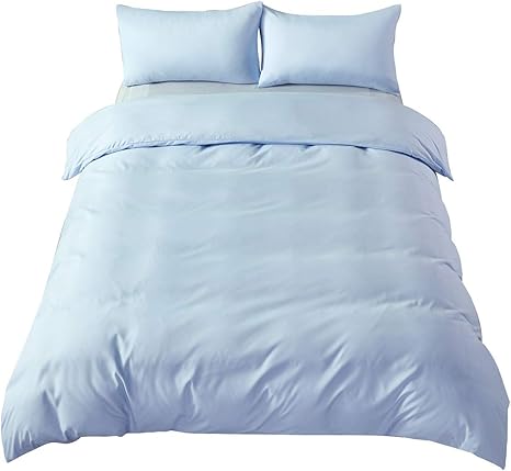 Amazon 布団カバー 4点セット ダブル 寝具カバーセット 綿混 無地 洋式 和式兼用 掛け布団カバー ボックスシーツ 枕カバー 洗い替え 速乾 防ダニ 水色 寝具カバーセット オンライン通販