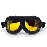 evomosa Retro Motorcycle Goggles for Men Women Anti Fog&Wind&Dust&Sand Motocross Bike Riding Aviator Pilot Goggles with Yellow Lens,Fit Over Glasses or Helmet