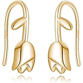 Reffeer Solid 925 Sterling Silver Flower Crawler Cuff Earrings Wraps for Women Teens Tulip Flower Wrap Earrings