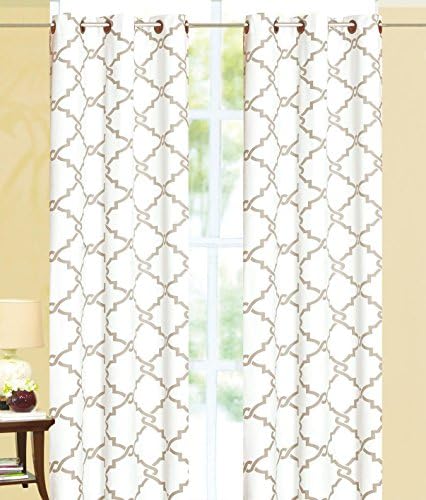 Ace 21 Geometric Modern Print Insulated 100% Thermal Blackout Window Grommet Curtain Panel (95" Long, White | Taupe)