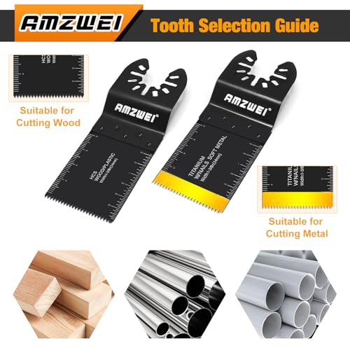 AMZWEI 50PCS Oscillating Tool Blades, Professional Universal Titanium Multitool Blades for Wood Metal, Quick Release Compatible with Dewalt Ryobi Milwaukee Rockwell Fein