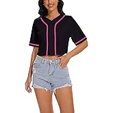 Women's Baseball Jersey Short Crop Tops Blank Button Casual Softball Shirt Activewear Tee Summer Clothing