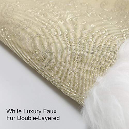 Jellas 3D Embossing Pattern Christmas Tree Skirt, 48 inches Premium Golden Tree Mat for Xmas Holiday with Hand Stitched Luxury White Snow Smooth Fur Edge, for Christmas Decoration Outdoor and Indoor