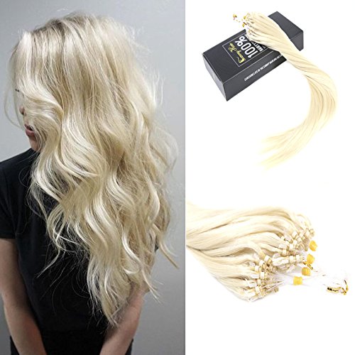Sunny 20 Inch Micro Ring Human Hair Extensions White Blonde 60# Slik Straight Remy Cold Fusion Hair Extensions 1g/strand 50Strands