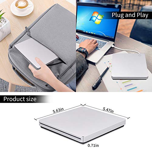 External CD DVD Drive, USB 3.0 Type-C Ultra-Slim Slot-in Portable CD DVD +/-RW Optical Drive with High Speed Compatible with PC Laptop Desktop MacBook Mac Windows 7/8.1/10 Linux OS Apple