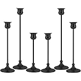 Taper Candle Holder Tall Vintage Metal Candlestick Holders Candle Stick Candelabra for Halloween Thanksgiving Christmas Holiday Wedding (Matt Black, 2 Sets (6 pcs))