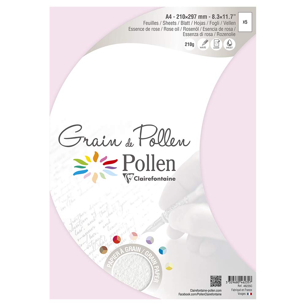 Clairefontaine Grain De Pollen Card, A4, 210g - Rose Oil, Pack 5