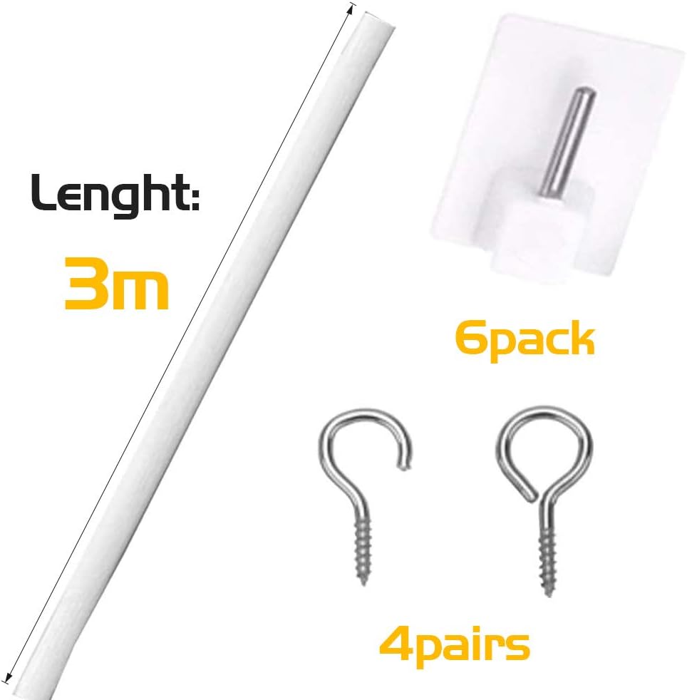 XCOZU Curtain Wire with Self-adhesive Hooks, Net Curtain Wire, Net Curtain Wire and Hook Set - Image 3