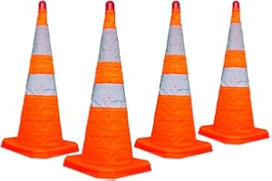 Berry 28 Inch Foldable Traffic Cone - Orange | 75CM Reflective Collapsible Safety Pylon with Red LED Light | Portable Warning