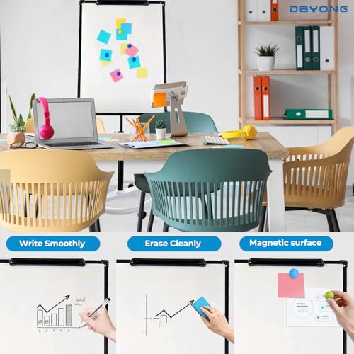 DAYONG 70x100cm Mobile Whiteboard, Rolling Magnetic Dry Erase Board with Wheels, Height Adjustable White Board Stand, Portable Standing Flip Chart Easel for Home Office Classroom (Black & White)