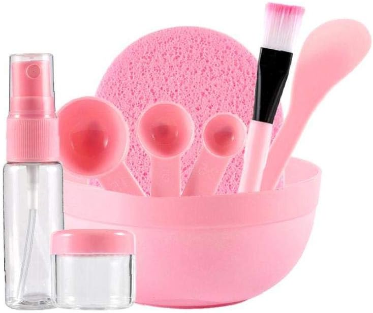 9 Pcs/set Face Mask Mixing Bowl Set Diy Facemask Mixing Tool Kit with Bowl Stick Brush Gauge Spoon (pink)