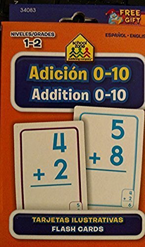 School Zone Bilingual Spanish English Addition Facts 0-10 Flash Cards Grades 1-2