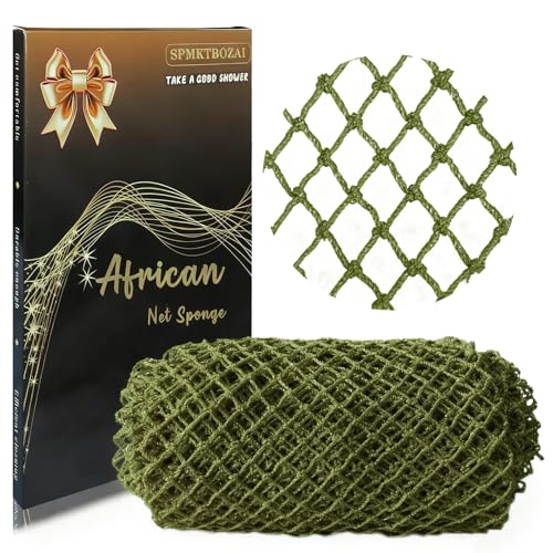 SPMKTBOZAI African Net Sponge Authentic, African Exfoliating Sponge Real African Net Black Owned, African Bath Sponge Back Scrubber, Body Exfoliator Shower Bath Accessories (Olive Green)
