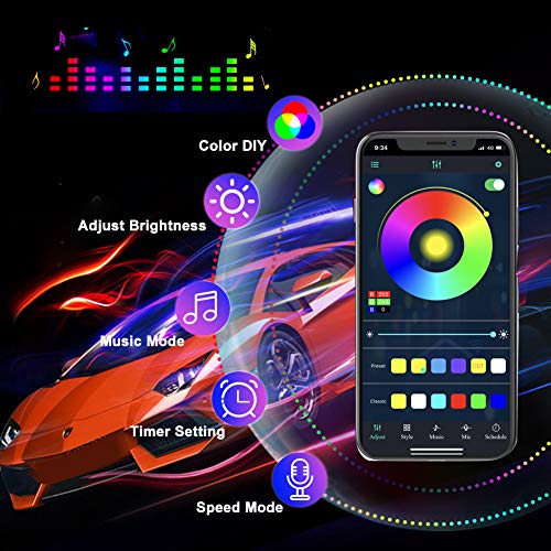 Bluetooth Interior Car Lights, 4pcs 60 LED Multicolor Music Car Strip Light Decorative Atmosphere Glow Neon Lighting Kit… - Image 2