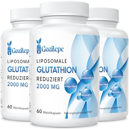 Liposomales Glutathion reduziert 2000mg pro Portion | Glutathion Ergänzung mit Hyaluronsäure + Kollagenpeptid + Resveratrol | 10x bessere Absorption