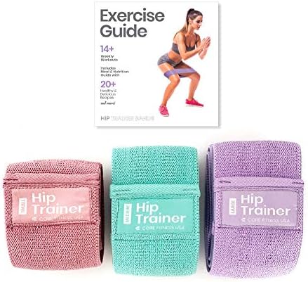 Hip Training Bands (Set of 3) for Hip and Butt Exercise. Soft & Non Slip Resistance Bands for Booty Workout. Set of 3 (Light, Medium, Heavy) with Full Exercise Guide and Nutrition Plan.