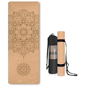 Cork Yoga Mat Non Slip Unique Design Natural Cork Tpe Material Fitness Exercise Mat with Carry Bag and Strap For Home, Pilates,Aerobic,Gym & Workout 72 X 24