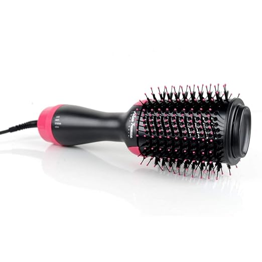 Alan Truman AT-300 the Blow Brush, Hair Dryer and Volumizer Hot Air Brush Quick 4 in 1 Dryer Curler Straightening Brush (Pink)