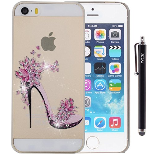 iPhone SE Case, iPhone 5S Case, iYCK Ultra Thin Clear Art Pattern Crystal Diamond Rhinestone Hard Plastic Rubber Snap On Shell Back Skin Case Cover for Apple iPhone 5/5S/SE/5SE - High-heeled Shoes