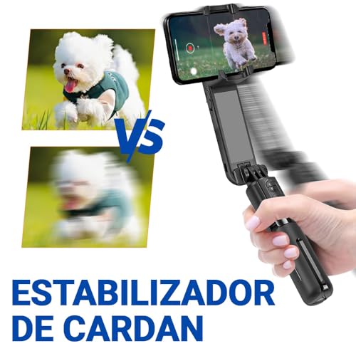 Estabilizador Celular, Estabilizador Portátil de Eixos para Celular, Eixos com Luz de Preenchimento, Tripé, Controle Remoto, Rotação 360° Automática