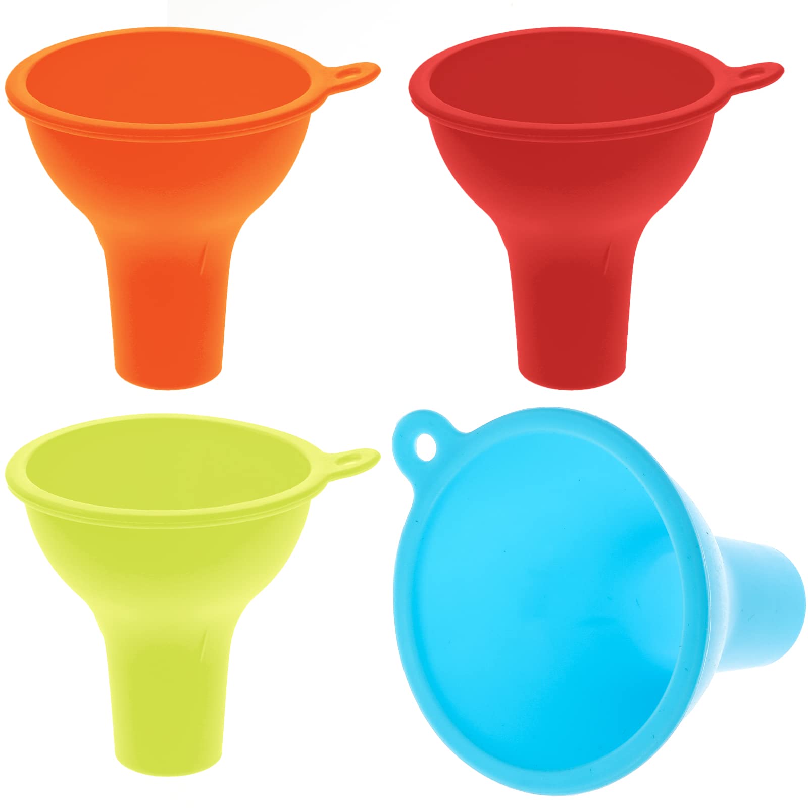 Thinp 4 Pieces Funnels for Filling Bottles, Funnels for Kitchen Use Wide Mouth Funnel Silicone Funnel Kitchen Funnel for Jars Jam Spice Filling Bottles Liquid Oil and Powder Transfer (4 Colors)