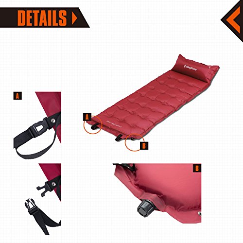 KingCamp Camping Self-Inflating Pad Sleeping Mat with Attached Inflatable Pillow,Water Repellent Coating, Quick Flow ABS Value, Firm Ultralight Comfortable for Outdoor