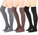 STYLEGAGA Winter Cozy Cable Knit Over The Knee High Boot Socks (One Size: XS to M, Cozy Cable_Basic 3Pair)