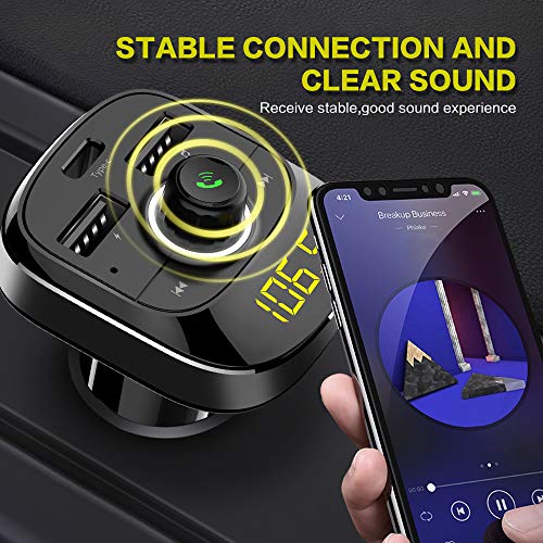Bluetooth FM Transmitter for Car - Soyond Wireless FM Radio Transmitter Bluetooth Receiver Adapter Hands-Free Calling Car Kit with Dual USB Quick Charging Ports Support USB Drive, TF Card, MP3 Player - Thumbnail 5