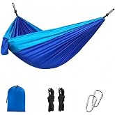 GRSECPO Camping Hammock with Tree Straps Portable Nylon Blue 118"x78" | 600lb Heavy Duty Parachute Nylon Camping Hammock,Tree Straps,Portable,118x78in Extra Large,Outdoor Hiking Beach Backpack Gear