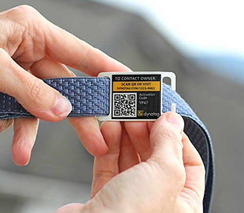Dynotag Web/GPS Enabled QR Code Smart Stainless Steel SLIDER Pet Tag (OPEN SLOT, Tag only, for 1 inch Collar Band)